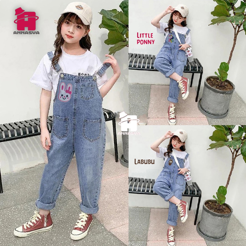 3D Overall Boneka Anak Jumpsuit Celana Kodok Jeans Usia 2-12 Tahun