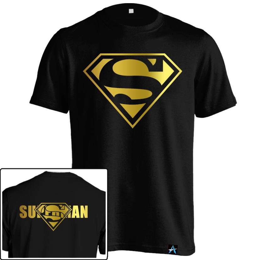 Kaos Superman Gold HER-07 Baju Logo Superhero Dewasa Sablon Dpan Belakang