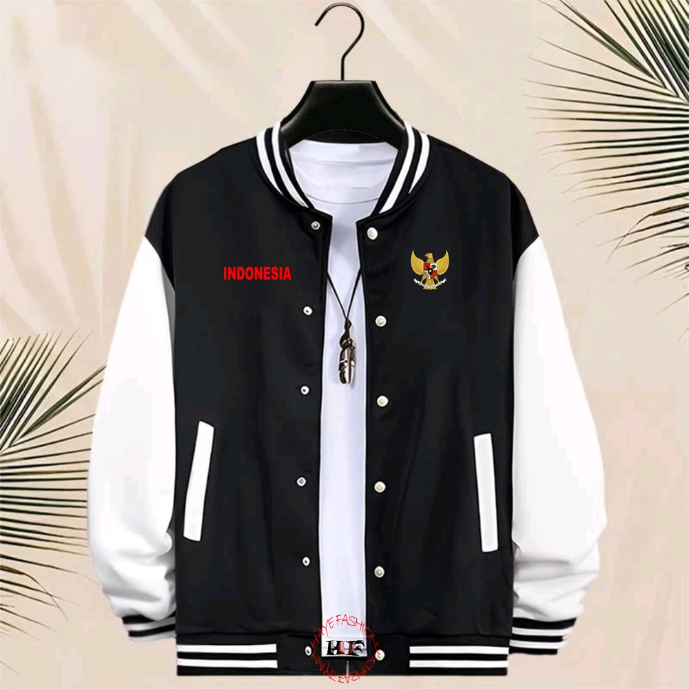Haye Fashion - Unisex Jacket Baseball Kancing Garuda  Indonesia  Merah Jacket Resleting Varsity