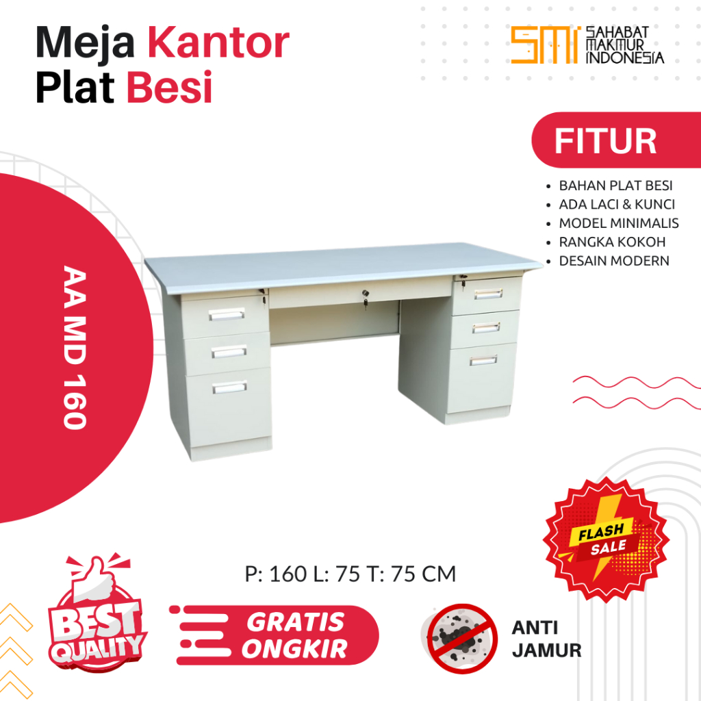 Meja Kerja 160cm Besi AA MD 160 / Meja Komputer Meja Belajar Meja Kantor Meja Tulis Meja Minimalis