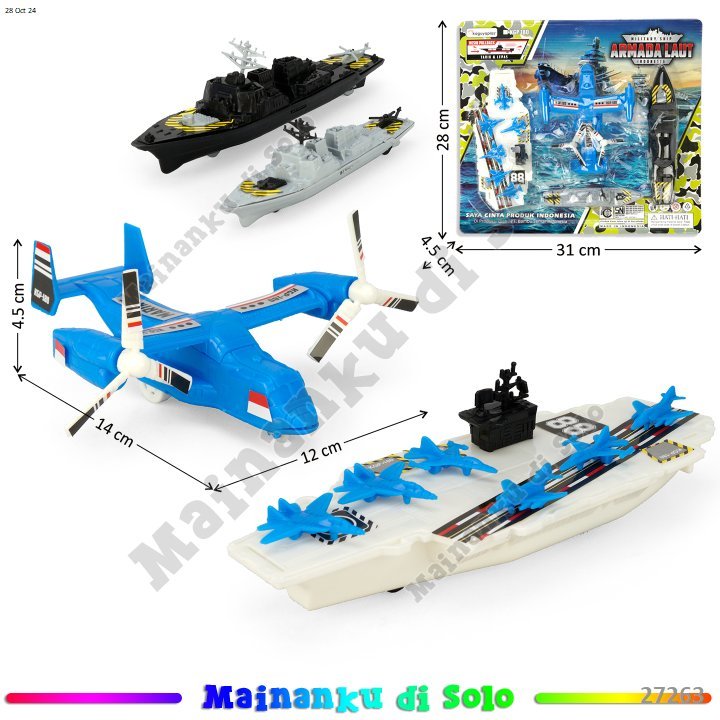 [Mainanku] Mainan Kendaraan Tempur Kapal Induk dan Pesawat 13-18 cm 2 Pcs Pullback - KGP180