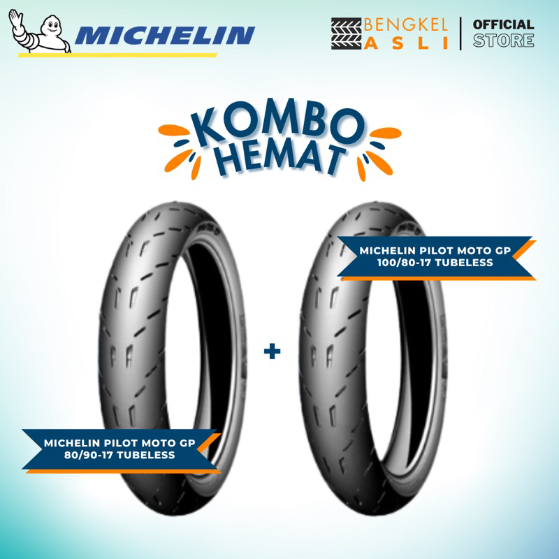 (KOMBO HEMAT 2 BAN TUBELESS) Ban Motor MICHELIN PILOT MOTO GP Ring 17 80/90-17 + Ban Motor MICHELIN 