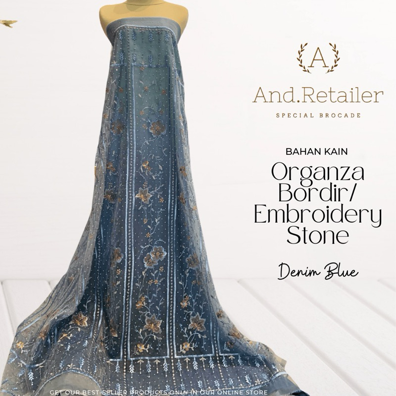 Bahan Kain Brokat ORGANZA BORDIR Embroidery with Stone 2tone Warna Bisa Untuk Bahan Outer Gamis Dres