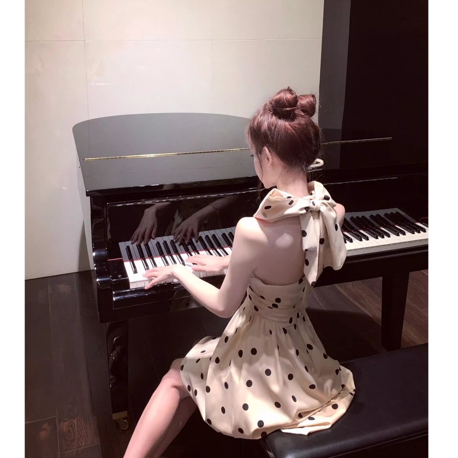 Mini Dress Wanita Import Korea Gaun Pendek Tanpa Lengan Desain tali pita leher