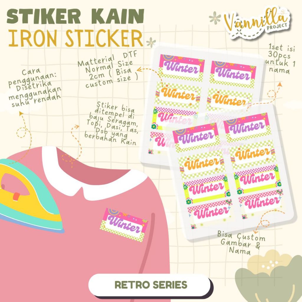 

Stiker kain RETRO 1 Stiker Iron Label Nama DTF