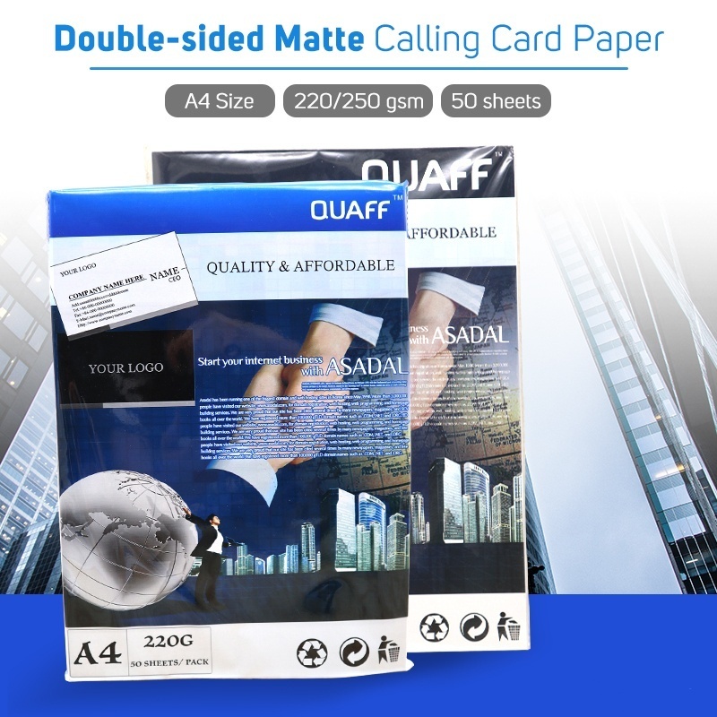 

QUAFF Kertas PVC ID Card Kertas Kartu Panggilan Calling Card Paper White Matte Paper 220 GSM // 250 GSM Ukuran A4 (50 Lembar Per Bungkus)