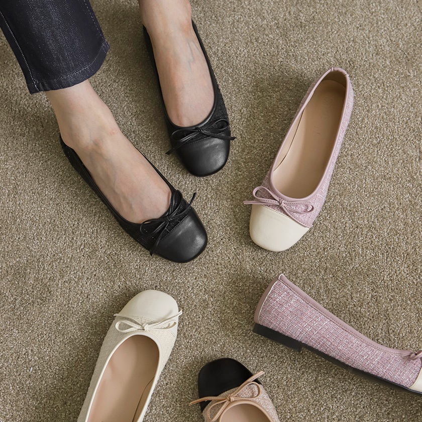 SAPPUN Malette Tweed two tone Ribbon Flats (1cm) | SAPPUN