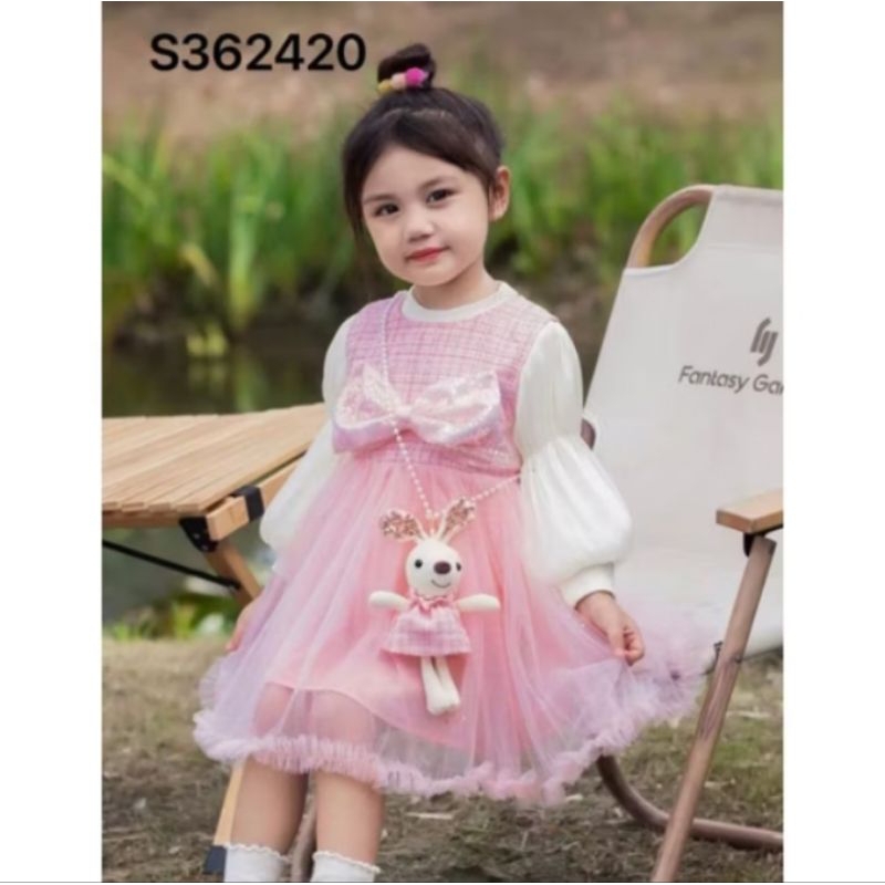 Dress Anak Perempuan Import Premium + boneka selempang