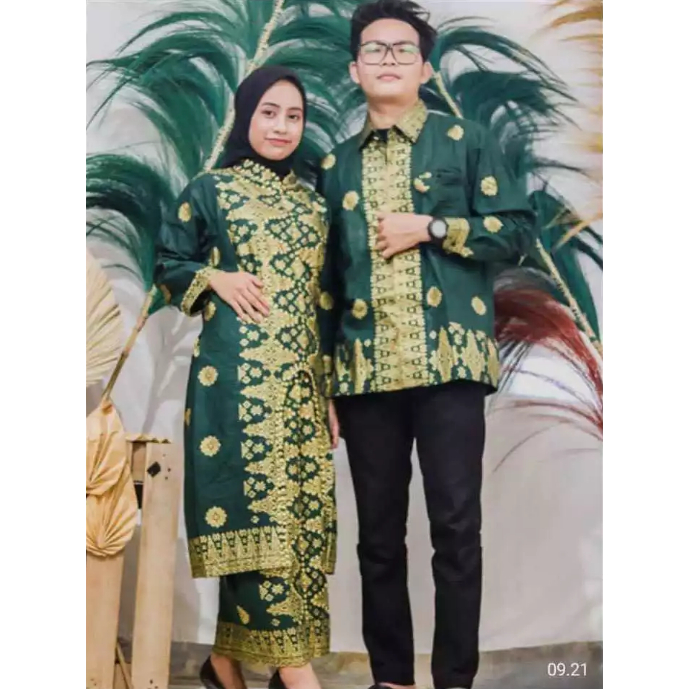 Nyimas Songket Palembang Asli: Baju + Rok Set / Couple & Anak, Motif Cantik Manis Hijau, Termurah.