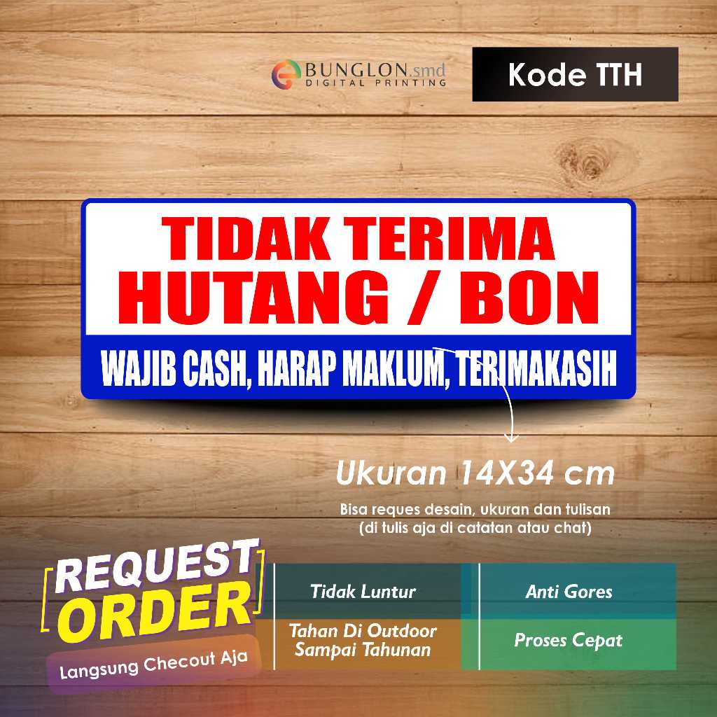 

STIKER TIDAK TERIMA HUTANG ATAU BON + LAMINASI KODE TTH BIRU