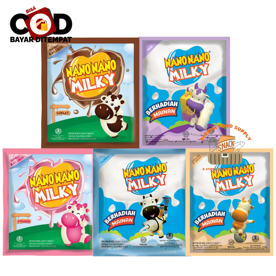 

[ BERKAH ] Permen Nano Nano Milky Flavour 12gr Permen Susu Vanila Cokelat Taro Cookies & Cream Permen Jadul Snack Cemilan Anak Murah Jajanan Jadoel Halal