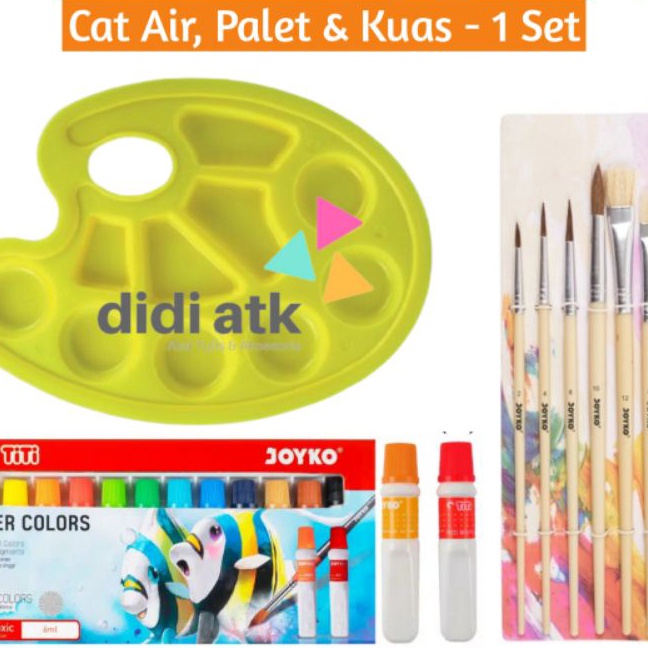 

Bonus Alat Lukis Lengkap TiTi Joyko 3 In 1 Cat Air Kuas Palet 1 Set