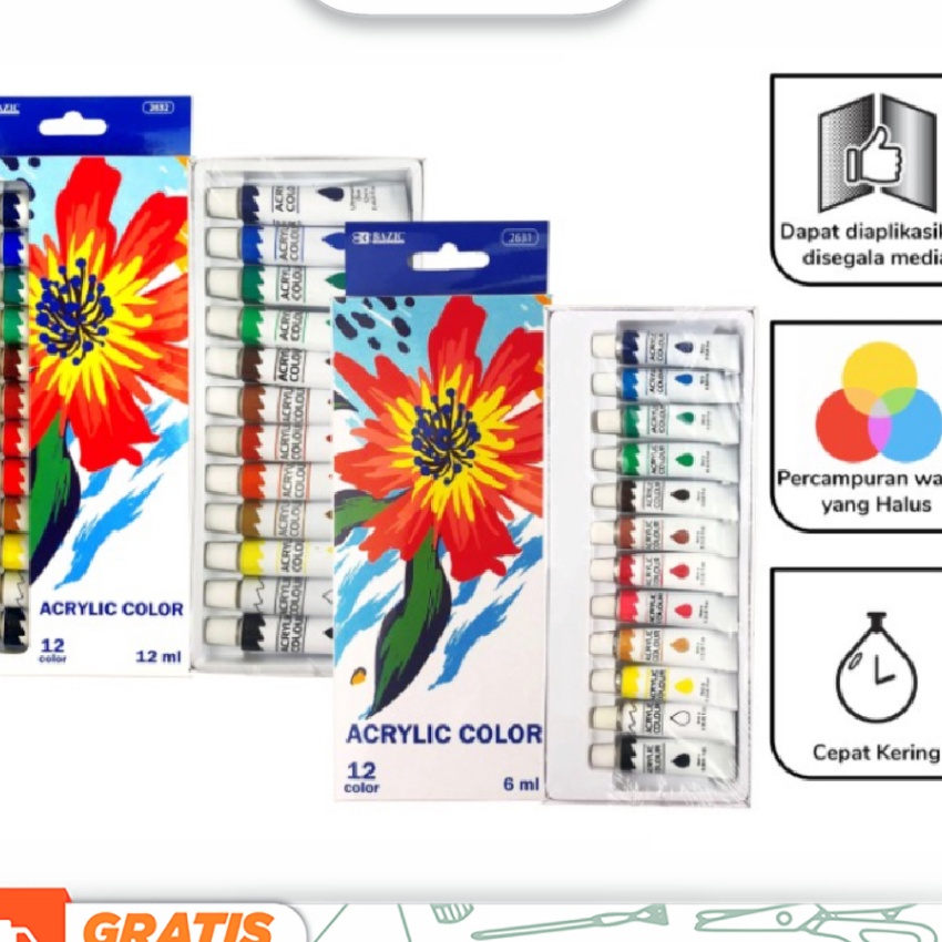 

KF7 Bazic Acrylic Color 6ml 12 Colors Cat Akrilik 12 Warna
