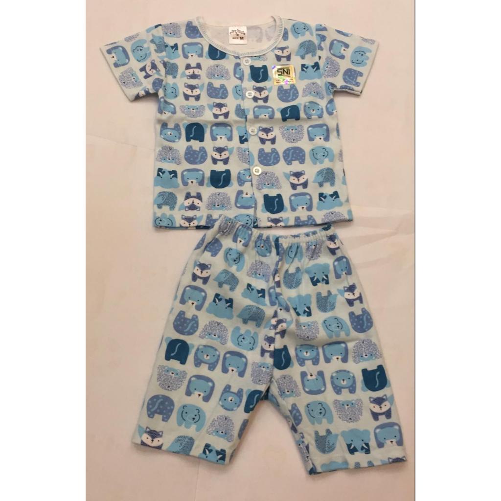 Cherry House - Set Piyama Bayi Panjang/Pendek Kancing Depan motif Bear