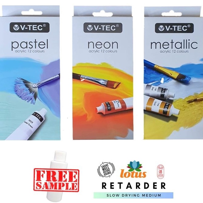 

Diskon VTEC Acrylic Colour Pastel Neon Metallic Set 12 Warna x 6ML Tube