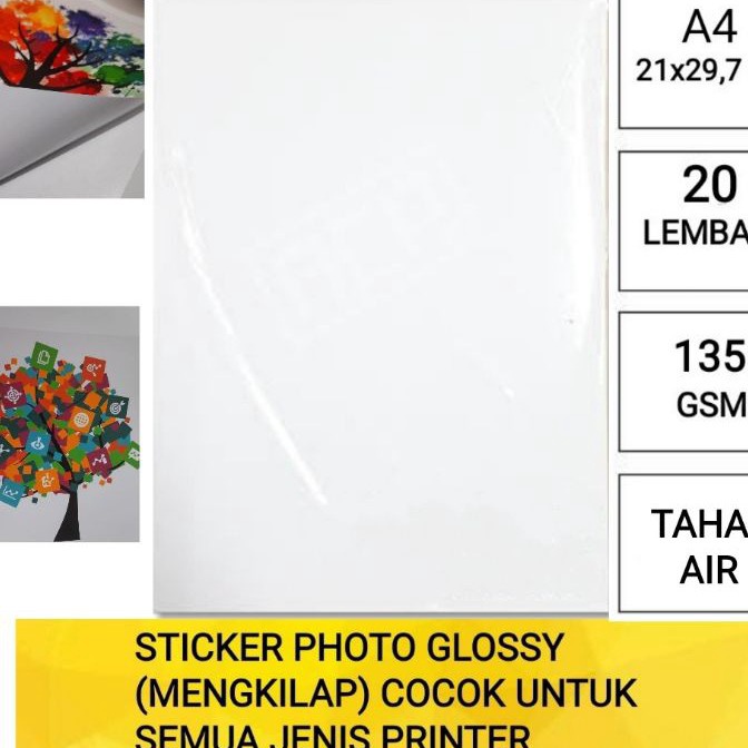 

KI3 INKJET STICKER glossy mengkilap A4 isi 2 lembarkes stiker foto mengkilap