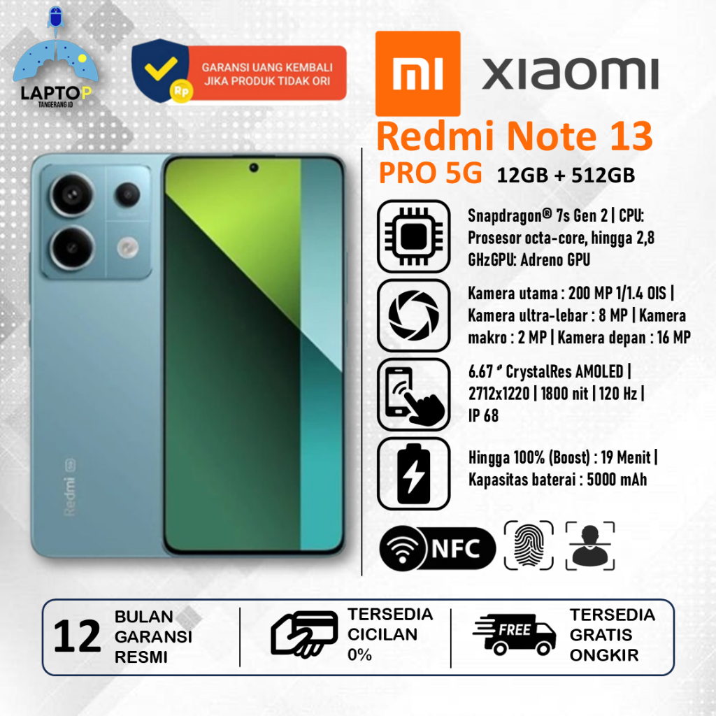 Xiaomi Redmi Note 13 Pro 12/512GB 200MP OIS Kamera 120Hz AMOLED NFC IP54 GARANSI RESMI