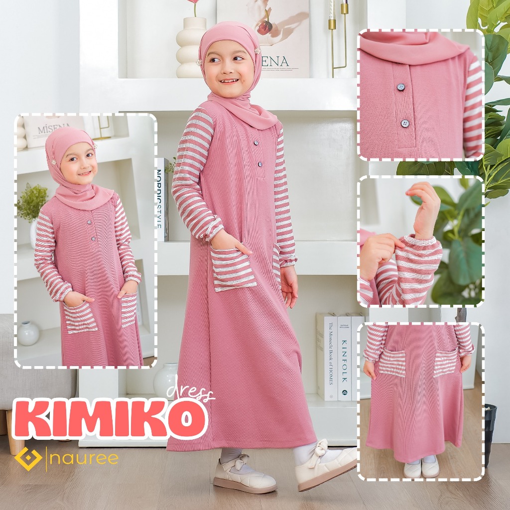 Kimiko Daily By Nauree - Baju Gamis Kaos dress Anak Perempuan Muslimah usia 4 6 7 8 9 10 11 12 tahun