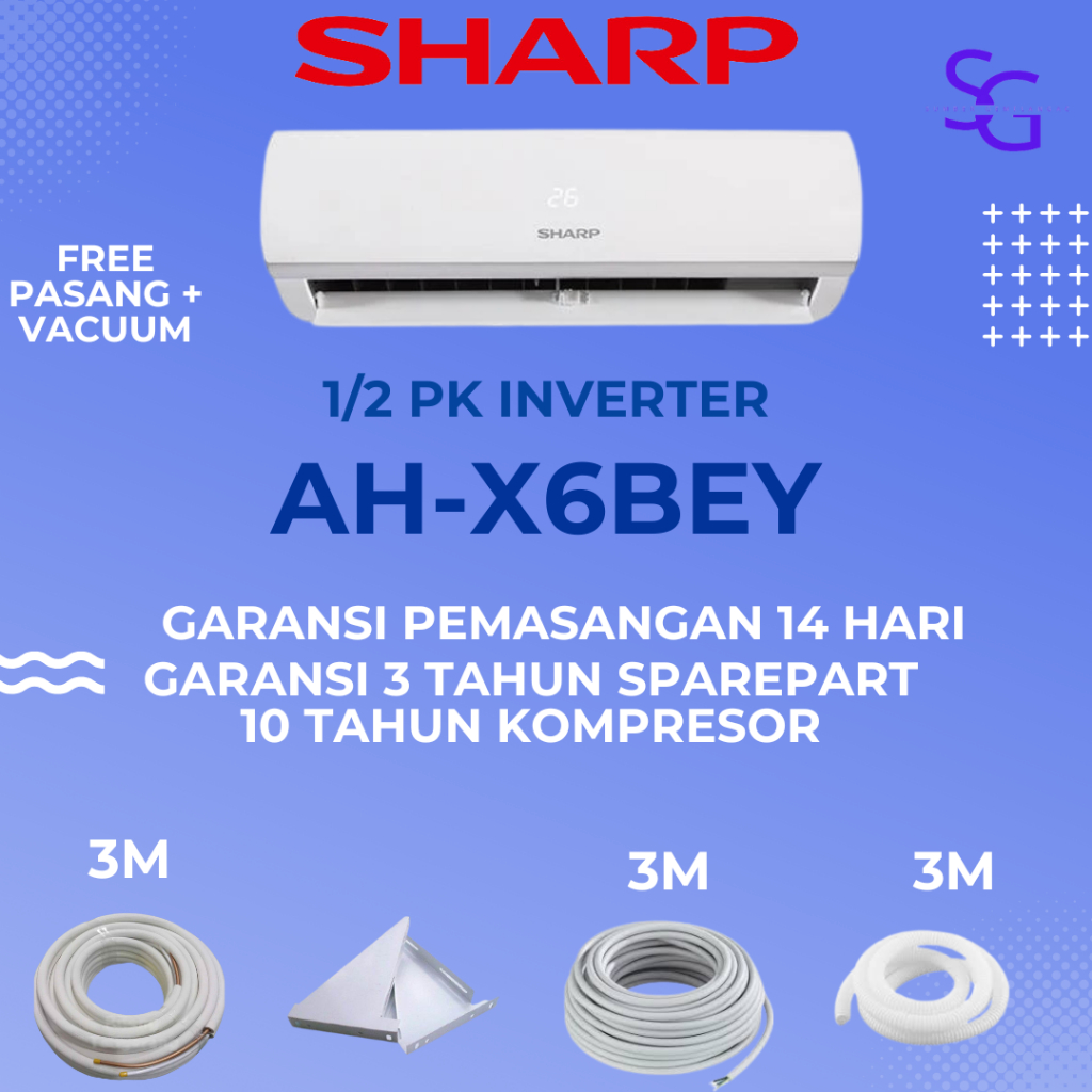 AC SHARP 1/2 PK INVERTER 0.5 PK X6BEY - SHARP 0.5 PK INVERTER UNIT ONLY / PASANG + PIPA