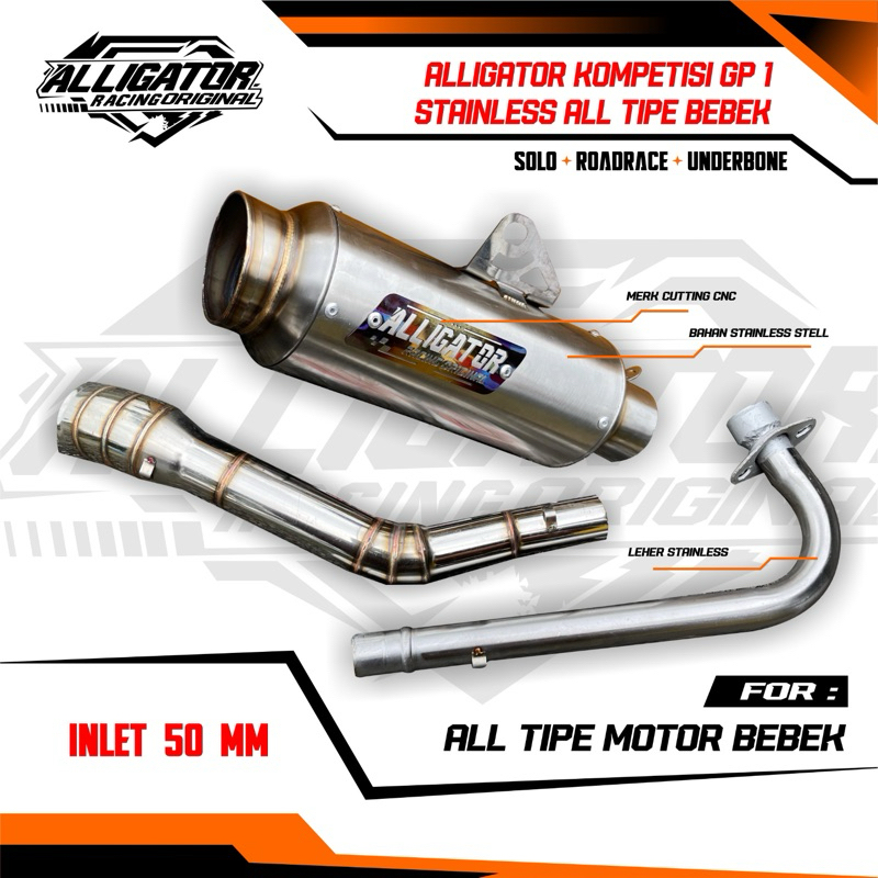 Knalpot Alligator stainless gp1 bebek Supra vega Kharisma Blade Revo Kirana Jupiter Solo Style Kph j
