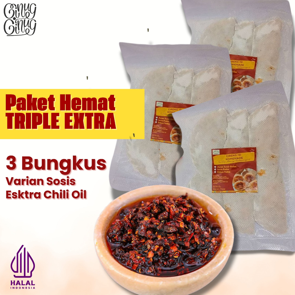 

Paket Hemat Triple Cireng Isi Sosis Extra Chili Oil Isi 3 Bungkus (Makanan/Frozen Food/Instan)