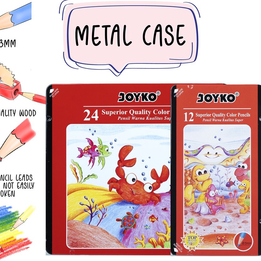 

KI3 Joyko Pensil Warna Dengan Metal Case Color Pencils Hexagonal Grip