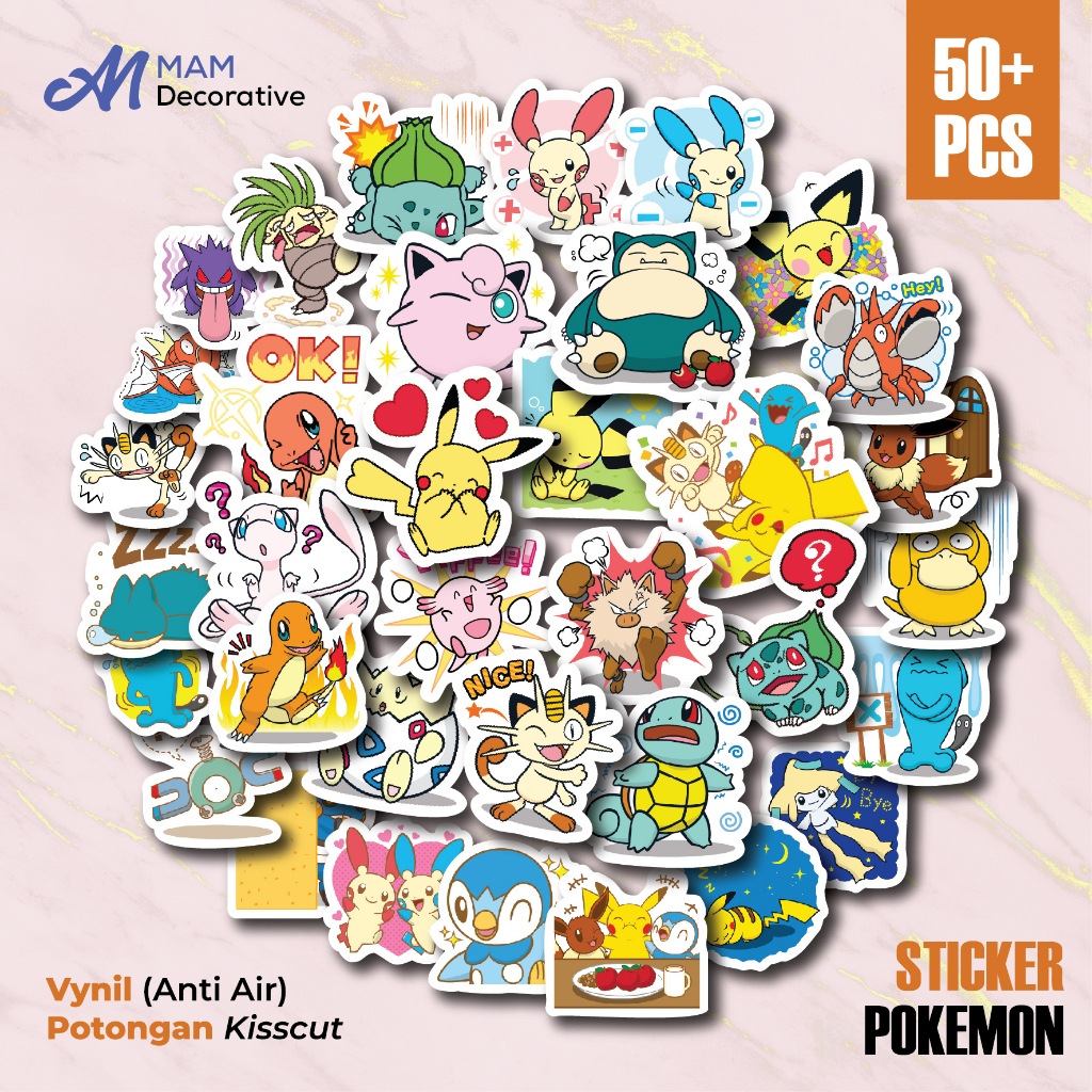 

50 PCS STIKER POKEMON | Vinyl Waterproof | Stiker Helm Buku Journal Casing HP Laptop