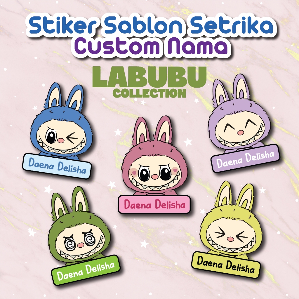 

SABLON STIKER DTF LABUBU Edition CUSTOM NAMA | Stiker Setrika BAJU Label Nama Anak