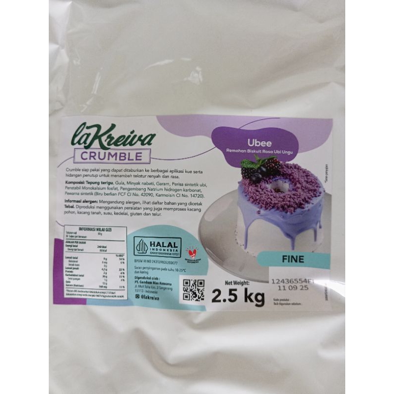 

la kreiva crumble ubee fine 250g | crumble rasa ubi ungu kasar 250g | remahan biskuit rasa ubi ungu taro 250g