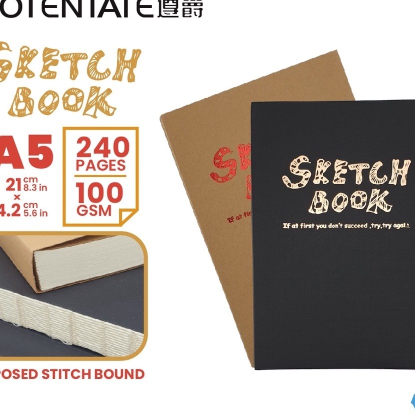 

HJ6 Sketchbook Potentate A5 Exposed Stitch Bound Buku Sketsa Sketchbook Potentate A5 Black Craft 1 GSM 12 Sheet 24 Pages