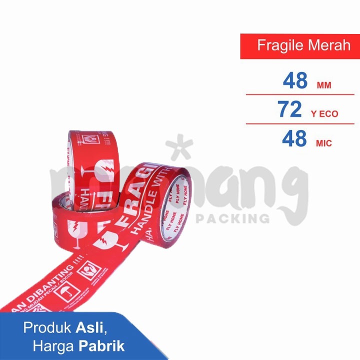 

LAKBAN FLYHOME Fragile merah 72 yard 48mm x 72yard 1 roll lakban Fragile 72 yard ECO