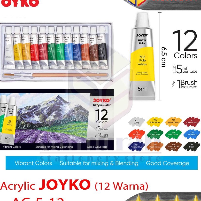 

HJ6 Cat Akrylic Joyko ACC 5 12 Warna Combo Acrylic Color Paint 12 w ACC512 set 12 Colours 5 ml