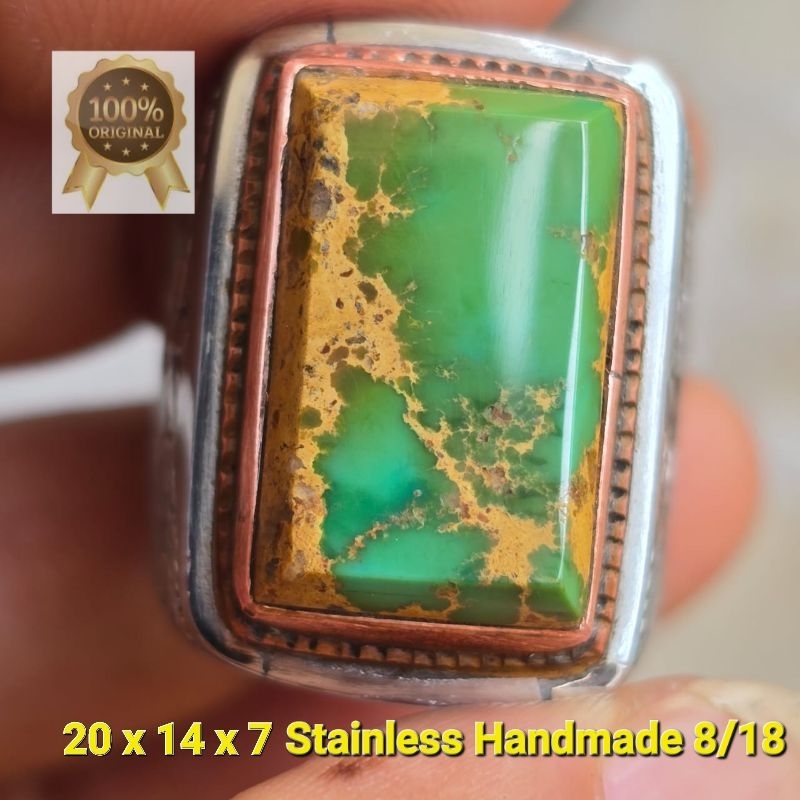 PIRUS PERSIA HIJAU DAUN PUPUS SERAT EMAS SUPER LANGKA STAINLESS HANDMADE KOLEKTOR ITEM