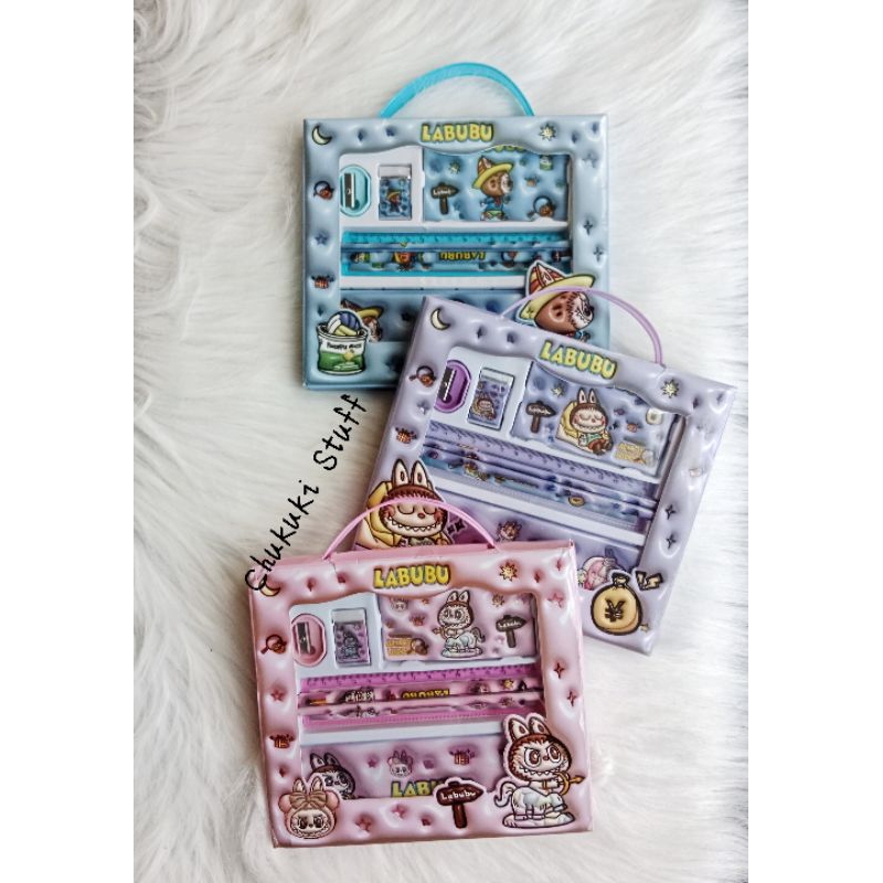 

Set alat tulis tempat pensil penghapus penggaris Labubu kartun