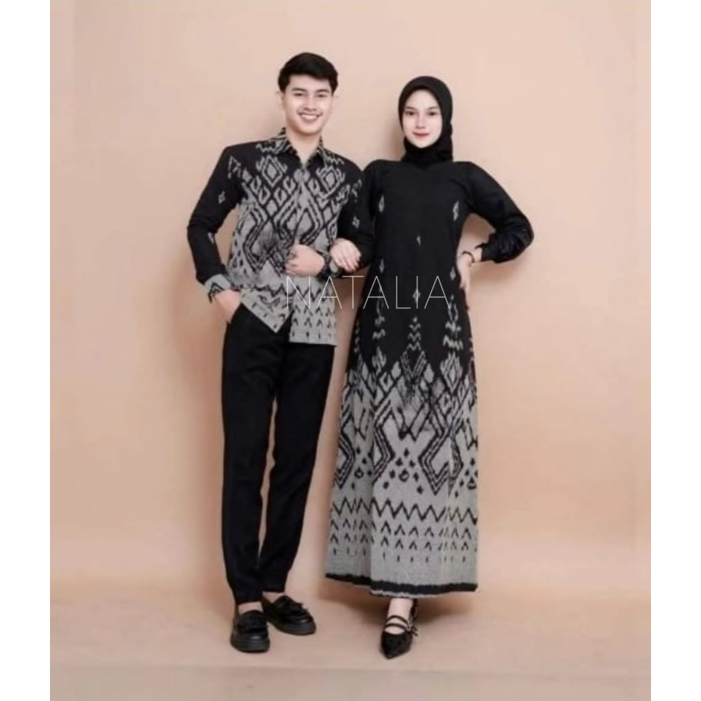 BAJU TENUN COUPLE DRESS BELVIA HITAM BAJU COUPLE KONDANGA SERAGAM BAJU BATIK KELUARGA JUMBO