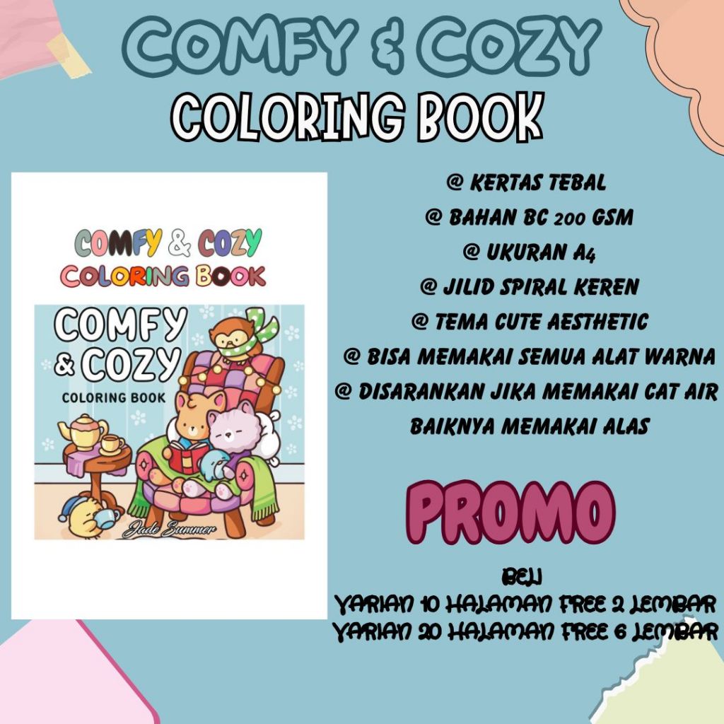 

COMFY AND COZY Coloring Book Buku Mewarnai Anak Remaja Dewasa Aesthetic Kertas Tebal Murah Premium