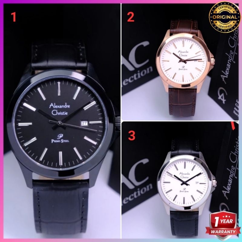 ORIGINAL GARANSI RESMI 1 TAHUN JAM TANGAN PRIA ALEXANDRE CHRISTIE ANALOG COWOK KULIT STRAP ARLOJI WA