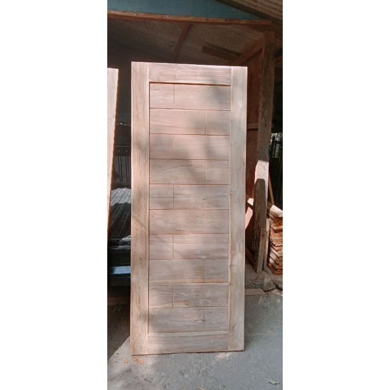 Daun pintu kamar kayu jati motif bata full merah tua
