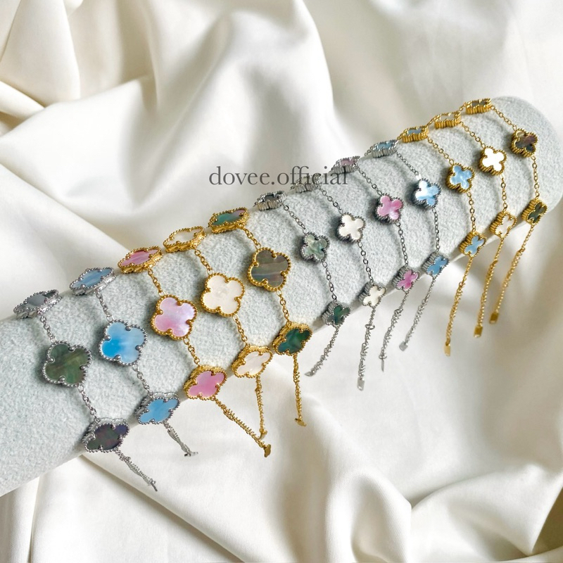 TITANIUM Clover Abalone Bracalet | gelang wanita gold silver kulit kerang asli elegan - stainless st