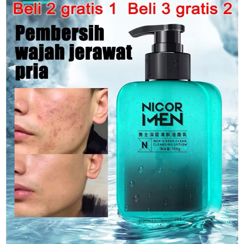 NICOR MEN pembersih wajah pria . pembersih wajah anti jerawat, pemutih wajah pria melembutkan  wajah