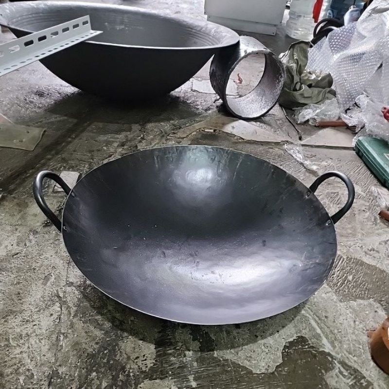 kuali plat besi hitam lokal lebar uk  50 cm dalam +-12 cm wajan kenceng plat besi kuali seafood waja