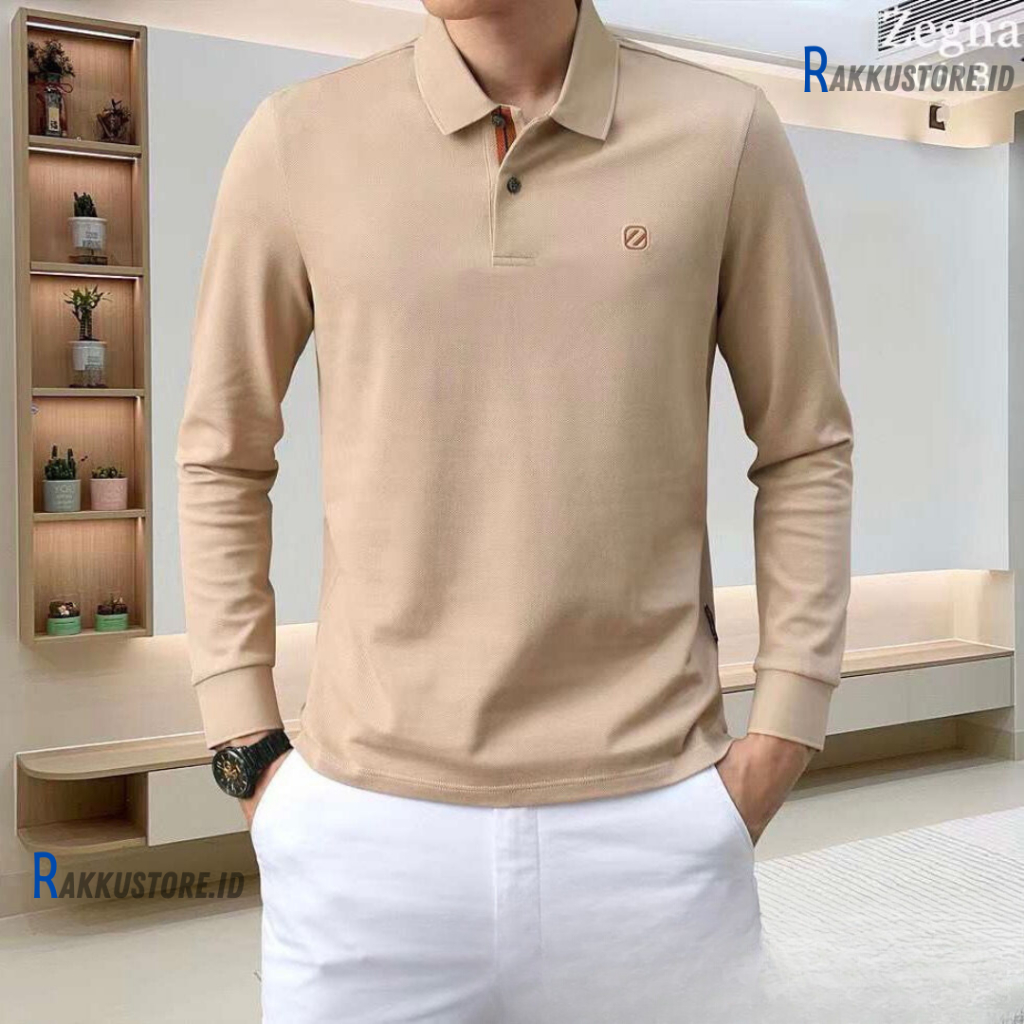 Cod sweater polo kaos panjang kerah pria Zegna mirror vip