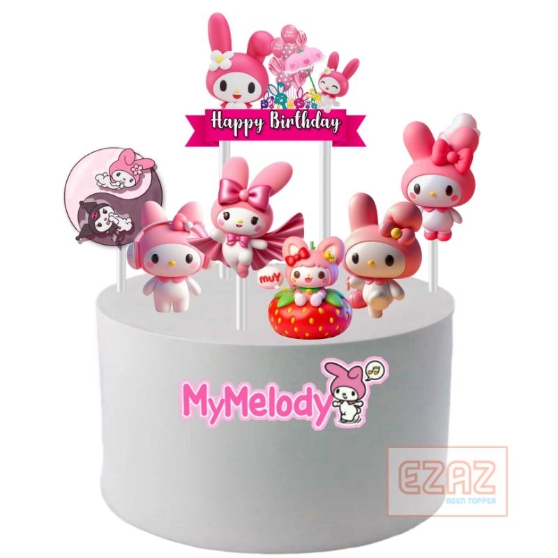 my melody, toper melody, kuromi my melody, toper cake, happy birthdat my melody