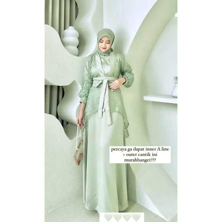 Super Stock GAMIS FUJI 3 IN 1 INNER DAN OUTER  GAMIS SATIN VELVET KOMBI BRUKAT TILE MUTIARA  GAMIS W