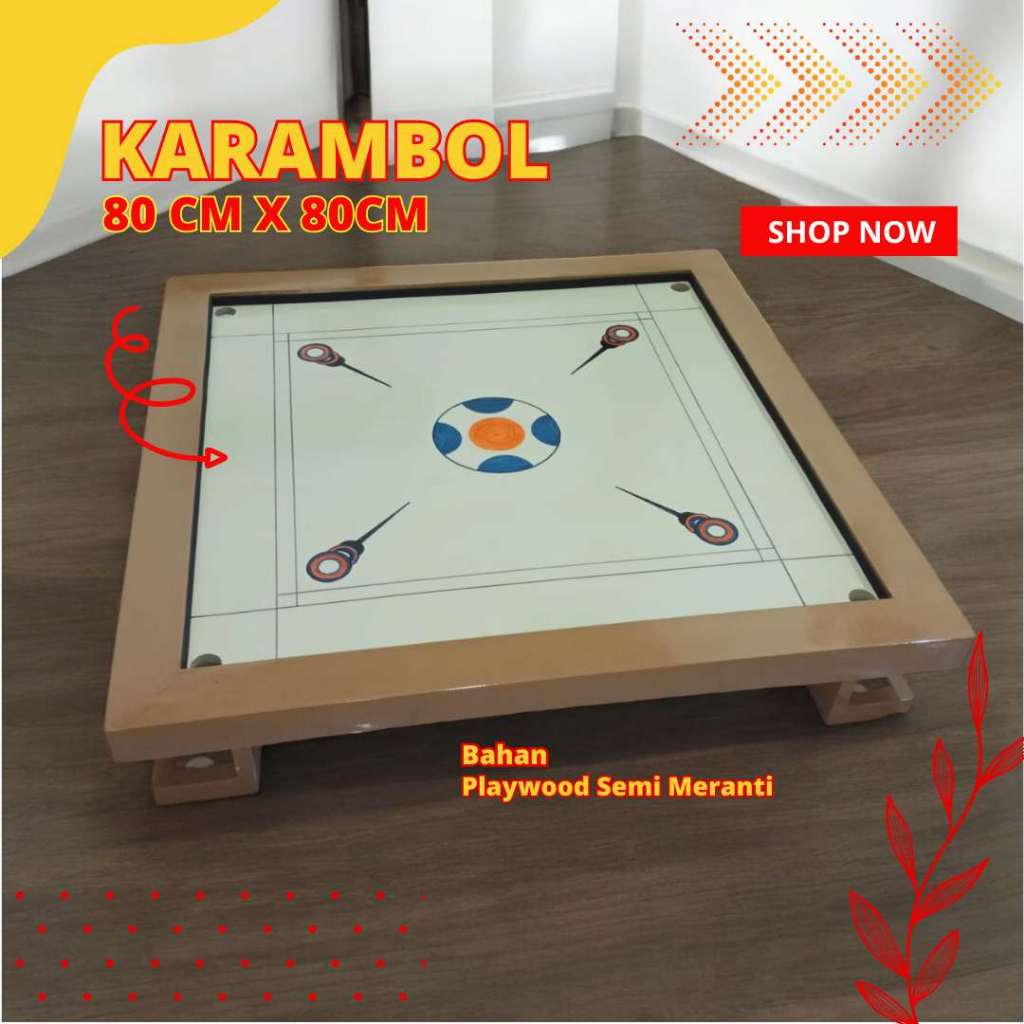 Papan Meja Karambol Sultan Berkualitas Bahan Playwood Meranti Warna Cream Lis Coklat Ukuran 80 x 80