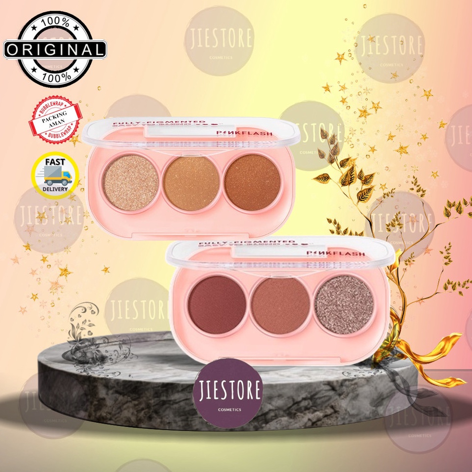 Kualitas Tinggi  PINKFLASH 3 Shades Eyeshadow Palette Giltter High Pigment Easy To Blend Lasting 11 