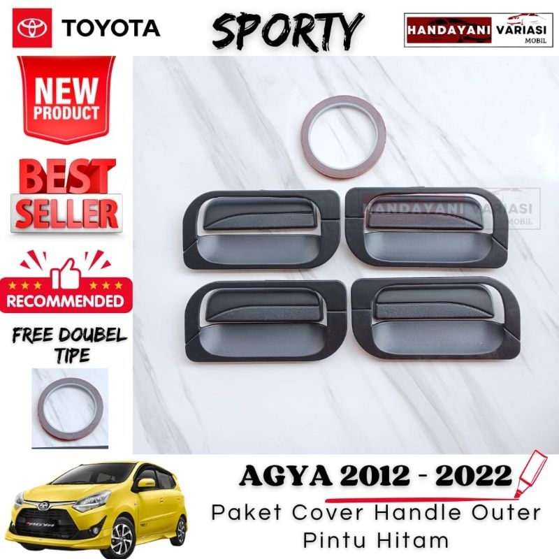 Paket Handle Door Outer Cover Pintu Mobil Toyota Agya 2013 2022 Hitam Doff Sporty
