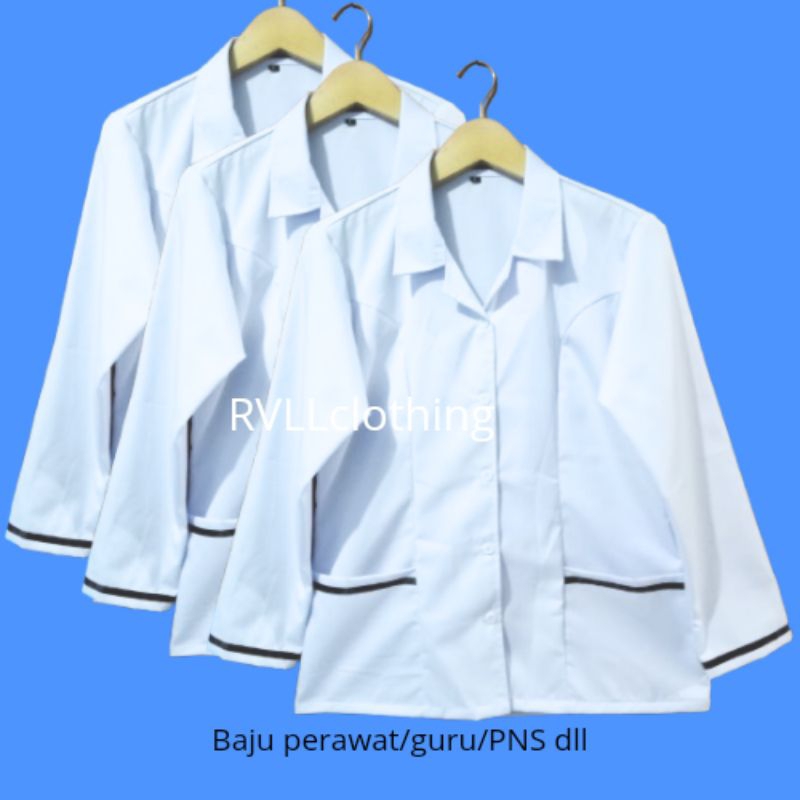 KEMEJA DINAS WANITA PUTIH LENGAN PANJANG/BAJU PUTIH PERAWAT/GURU/PPL/PDH DLL.
