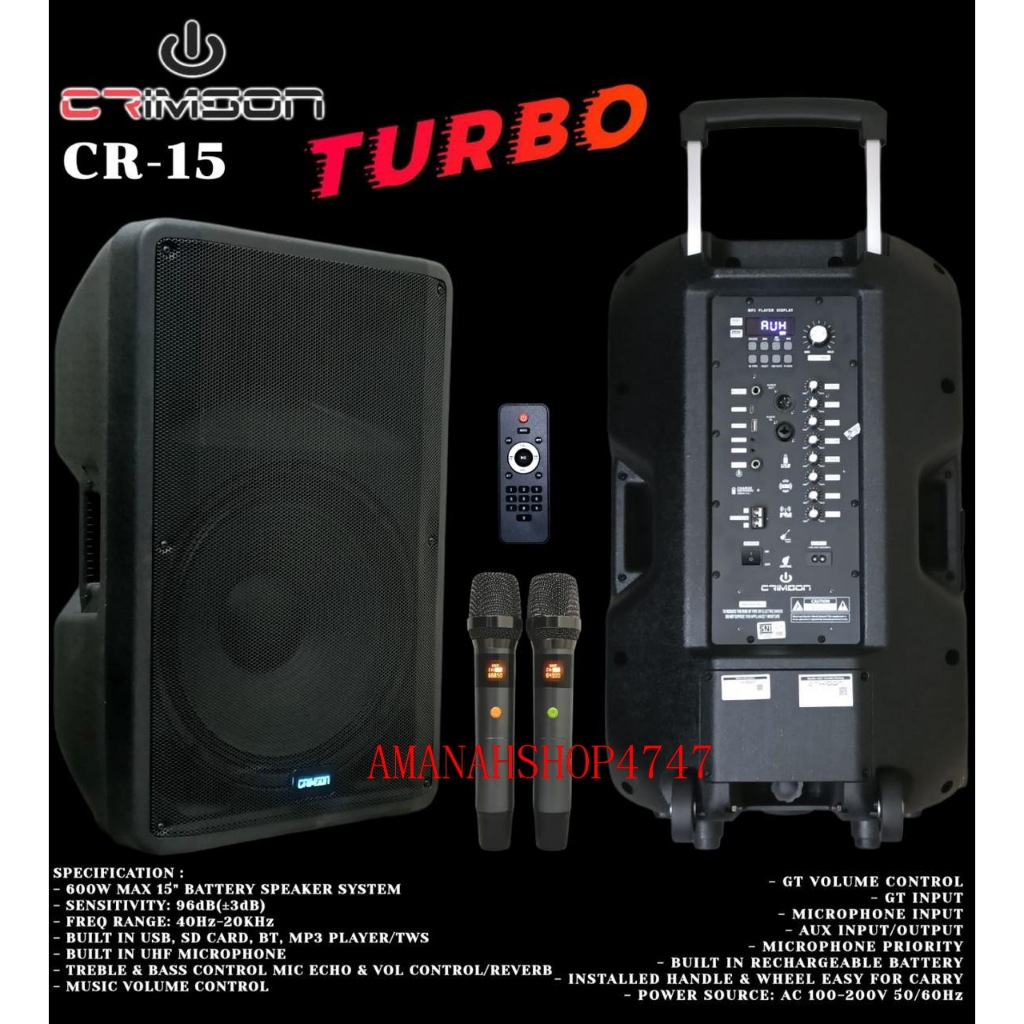 SPEAKER PORTABLE CRIMSON CR15 TURBO CR-15 TURBO CRIMSON CR 15TURBO 15 INCH ORIGINAL