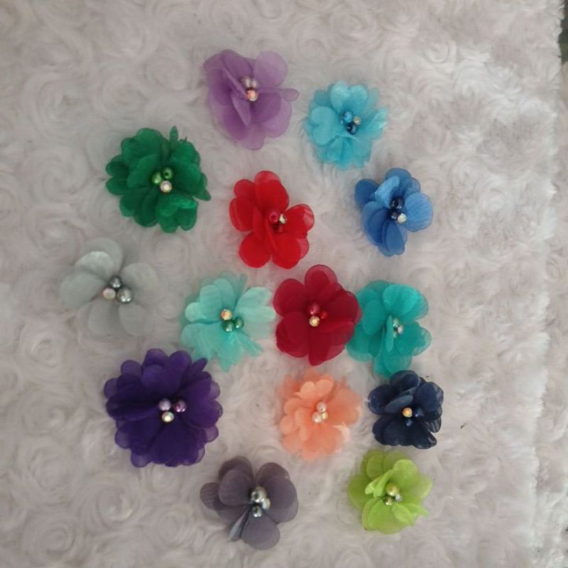 bunga organza 3d lusin /bunga rangkai /manik /bunga slendang